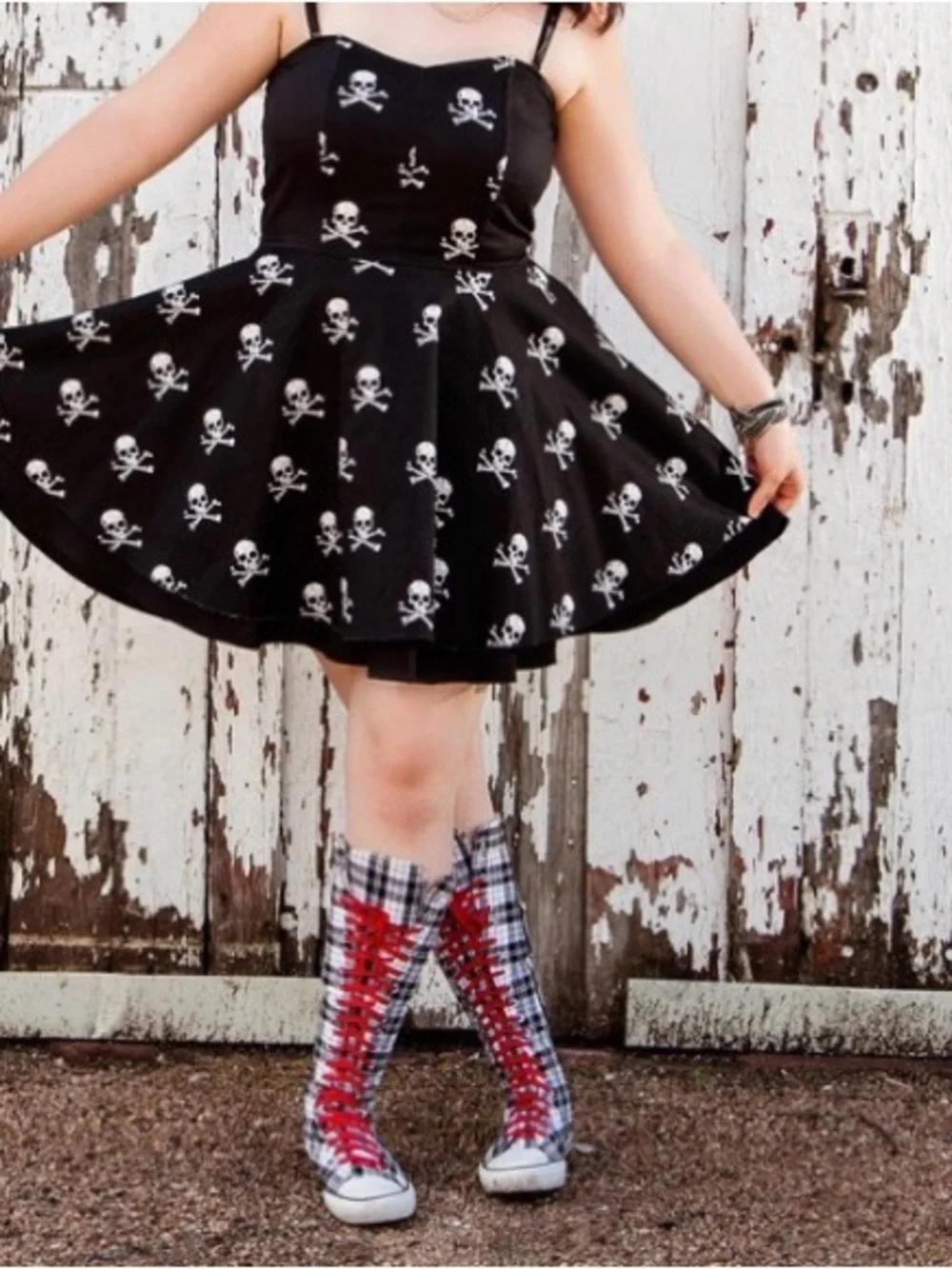 RockSteady Black Mini Dress with White Skull Print